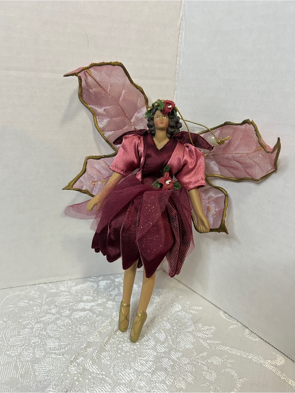 Avon Burgundy and Pink Fairy Doll Ornament